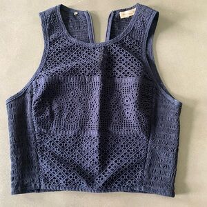 Rebecca Taylor Masie Navy Blue Crop Top Eyelet